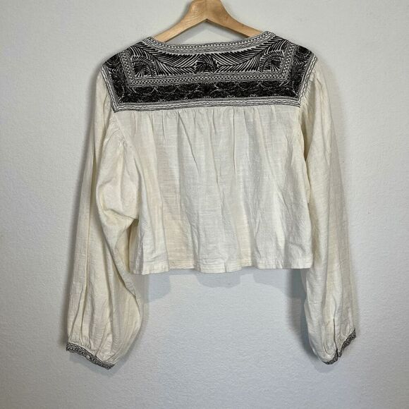 Free People Ivory Black Bean Combo Iggie Embroidered Top Women's Size Medium - Picture 3 of 7